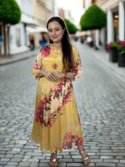 Yellow Pleated Long Dress