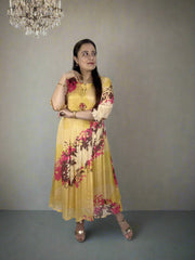 Yellow Pleated Long Dress
